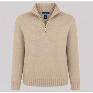 Karen Scott Mens Small Chestnut Heather‎ Tan 100% Cotton Quarter Zip Sweater NEW